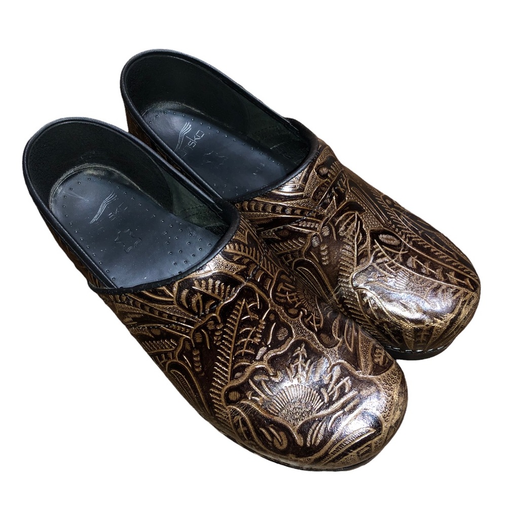 Dansko Brown Leather Tooled Clog - Picture 4 of 16